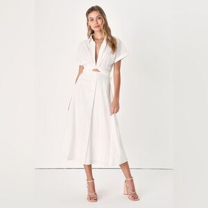 Lulus Palermo Perfection White Collared Midi Dress with Pockets